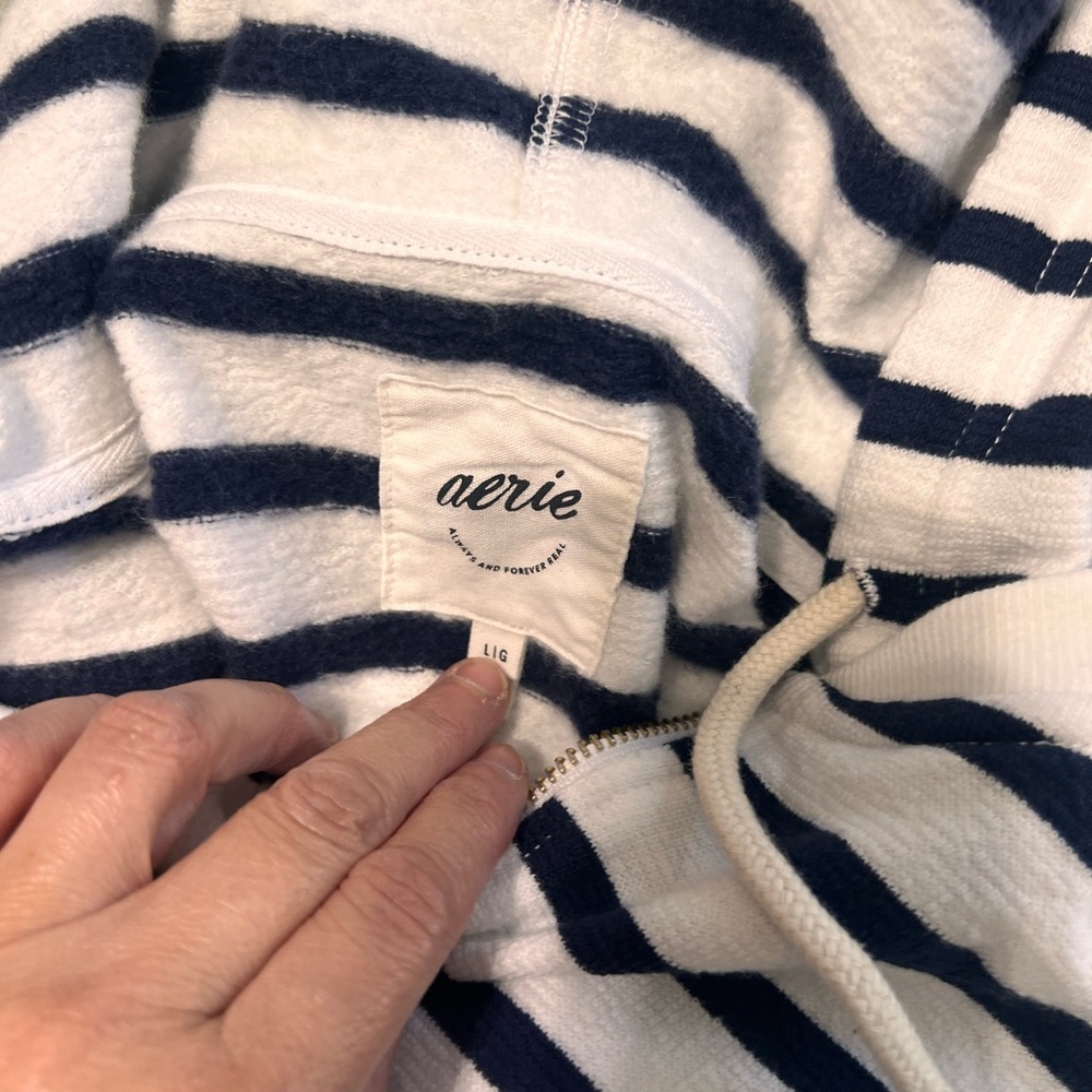 Aerie Striped Hoodie in Navy and White